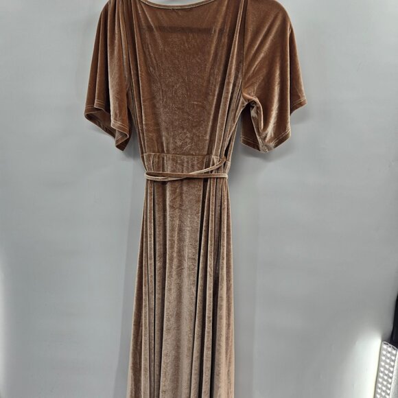 Baltic Born Light Brown Katelyn Taupe Velvet V-Neck Maxi Wrap Dress Large - Picture 6 of 11
